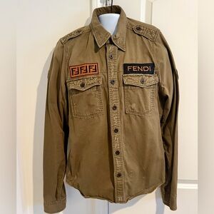 Men's Brown Military Jacket-Fendi Patches